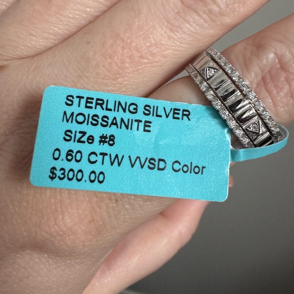 Sterling Silver Moissanite Spinner Ring | Fidget Band | 0.60 CT | VVS D | Size 8